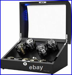 10 Automatic Watch Winder Storage Case with LED Lighting Piano Black Display