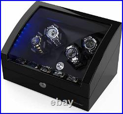 10 Automatic Watch Winder Storage Case with LED Lighting Piano Black Display