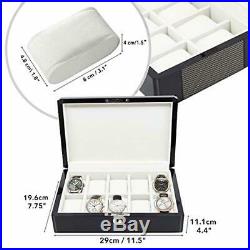 10 Piece High Gloss Piano Black Men's Watch Box Display Case Collection Jewelry