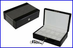10 Piece High Gloss Piano Black Mens Watch Box Display Case Collection Jewelry