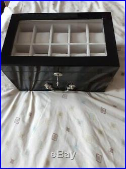 12 Watch wood Display Storage Case black piano Finnish. Away until 4/3/20