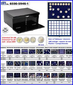 2 Euro Coin Capsules 26 Cabinet Case Black Piano 288x 34mm SAFE 6590-5946-1