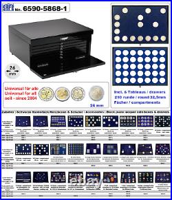 2 Euro Coin Capsules 26 Cabinet Case Black Piano 288x 34mm SAFE 6590-5946-1