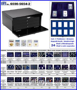 2 Euro Coin Capsules 26 Cabinet Case Black Piano 288x 34mm SAFE 6590-5946-1