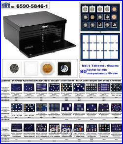 2 Euro Coin Capsules 26 Cabinet Case Black Piano 288x 34mm SAFE 6590-5946-1