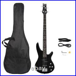 4 String Electric Bass Guitar Piano Black Full Size Carry Case Strap Chord NEW