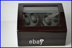 Automatic Dual Watch Winder Ebony Quad Piano Wood Rotation Display Box 4+6 Case
