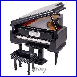 Black Baby Grand Piano Music Box with Bench and Black Case