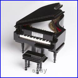 Black Baby Grand Piano Music Box with Bench and Black Case