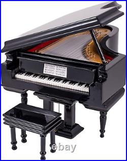 Black Baby Grand Piano Music Box with Bench and Black Case