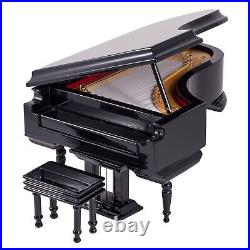 Black Baby Grand Piano Music Box with Bench and Black Case