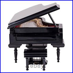 Black Baby Grand Piano Music Box with Bench and Black Case