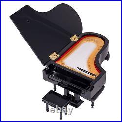 Black Baby Grand Piano Music Box with Bench and Black Case