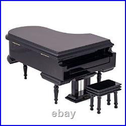 Black Baby Grand Piano Music Box with Bench and Black Case