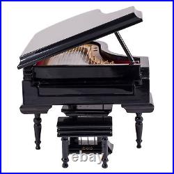 Black Baby Grand Piano Music Box with Bench and Black Case Plays Fur Elise