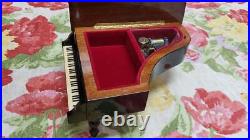 Black Lacquer Grand Piano with Violin & Floral Inlay Musical Jewelry Box