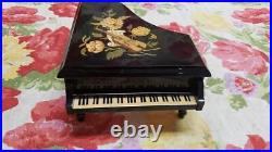 Black Lacquer Grand Piano with Violin & Floral Inlay Musical Jewelry Box