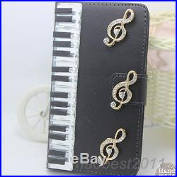 Bling Diamonds piano keys music note PU leather wallet flip Case cover skin #A