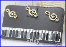 Bling Diamonds piano keys music note PU leather wallet flip Case cover skin #A