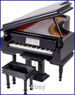Broadway Gifts Black Baby Grand Piano Music Box with Bench and Black Case