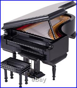 Broadway Gifts Black Baby Grand Piano Music Box with Bench and Black Case