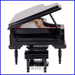 Broadway Gifts Black Baby Grand Piano Music Box with Bench and Black Case P