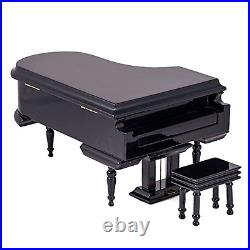 Broadway Gifts Black Baby Grand Piano Music Box with Bench and Black Case P