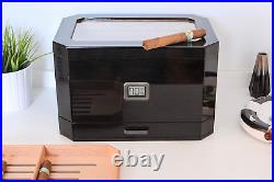 CASE ELEGANCE Octodor Large Black Piano Finish Glass Top Cedar Humidor with and