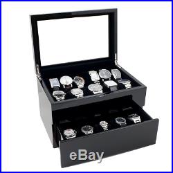 Caddy Bay Collection Piano Glossy Black Wood Watch Case Display Storage Box with