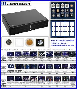 Coin Case Square Coin Capsules Black Piano Safe-6591-5846-1 3 Drawers 15x50mm