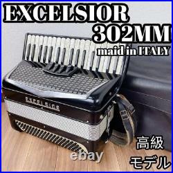 EXCELSIOR 302MM Accordion Black with leather soft case Tested Working from Japan