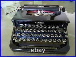 Excellent Piano Black Corona Silent Typewriter with Original Case Works Great
