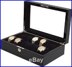 Glossy Black Piano Wood Watch Storage Cases 5 and 10 Watch with Lock and Key