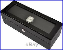 Glossy Black Piano Wood Watch Storage Cases 5 and 10 Watch with Lock and Key