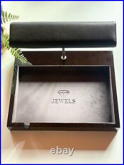 Luxury Leather Jewellery Watch Stand & Suede Tray Piano Gloss Black Finish