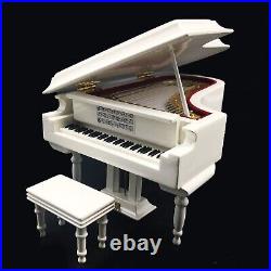 Mylifestyle White Piano Music Box with Bench and Black Case Musical Boxes Gif