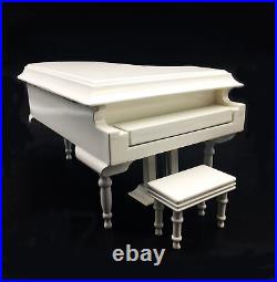 Mylifestyle White Piano Music Box with Bench and Black Case Musical Boxes Gif