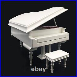 Mylifestyle White Piano Music Box with Bench and Black Case Musical Boxes Gif