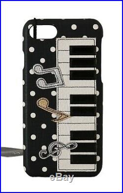 NEW DOLCE & GABBANA Phone Case Black Leather Music Piano Applique iPhone7