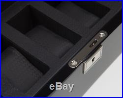 New Piano Black Wood WOLF Savoy Five Watch Box Case With Locking Glass Cover
