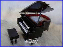 PIANO Music Box Baby Grand 4 x 3.5 Plays MOON RIVER Black Case Brand NEW