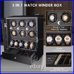 Patented Design Watch Winder For 6 Automatic Watches Display Storage Box Case