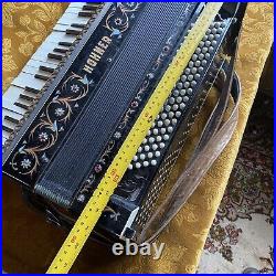 Piano Accordion HOHNER 120 Bass Large Vintage Black Silver Chrome READ