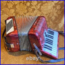 Piano Accordion HOHNER STUDENT VB 48 Bass Vintage Red Working Beginner READ