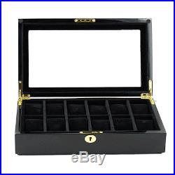 Piano Black Finish Wooden Twelve Watch Case / Watches Box (ALB3 BLK TW)
