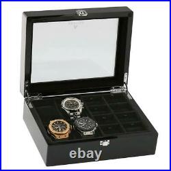 Piano Black Wooden Watch Collectors Box for 4 Watches and 16 Pair Cufflinks by