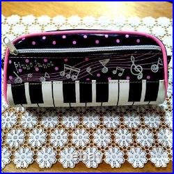 Piano Design Pencil Case Kids Musical Notes Music Pink x Black x White #4a3f5c