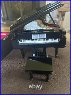 S Black Baby Grand Piano Music Box with Bench and Black Case