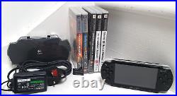 Sony PSP 2003 PlayStation Portable System Piano Black + Games Bundle + Case Exc