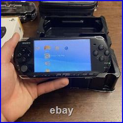 Sony PSP-3000 2GB Piano Black Handheld System W 2 Cases Tested Authentic